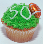 Super Bowl cupcake with chocolate football