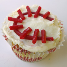 Baseball cupcake with licorice