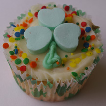 Candy heart shamrock cupcake